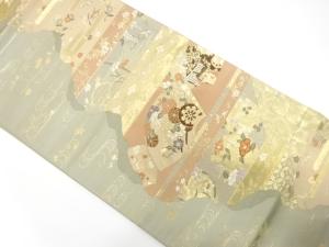 道長取りに花車・流水模様織り出し　袋帯